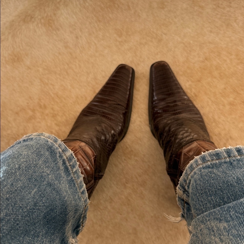 vintage Via Spiga brown crocodile/snake-embossed leather ankle boots - Picture 5 of 11